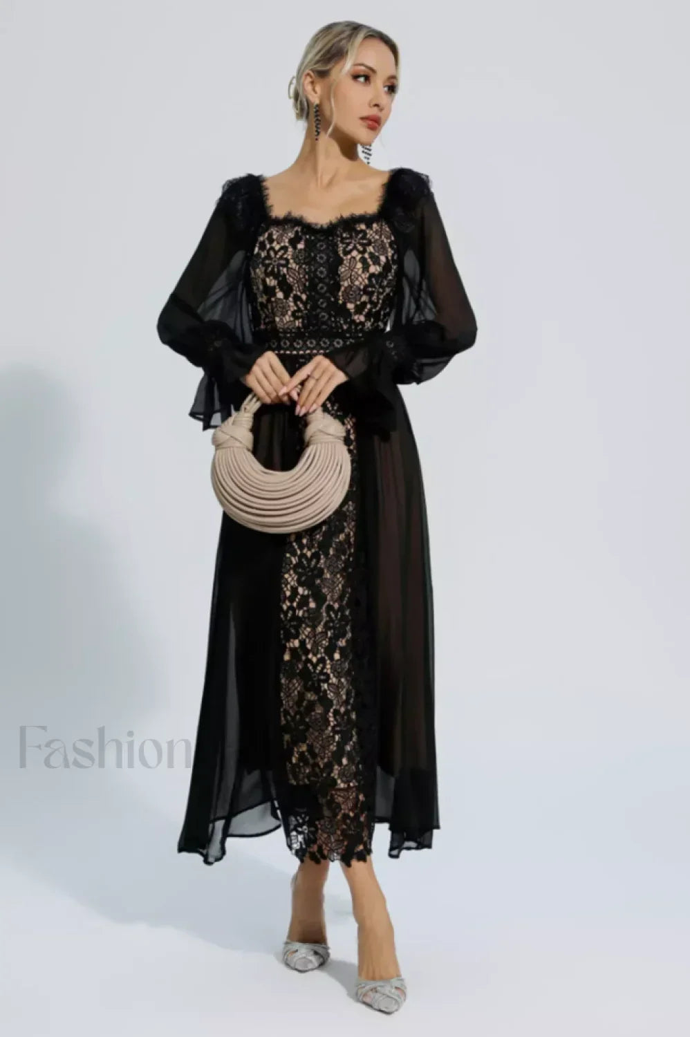 Aliana Floral Hollow Charming Long Sleeve Dress Secondary image