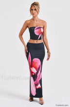 Allegra Maxi Skirt Trendy Black Floral Print Skirt