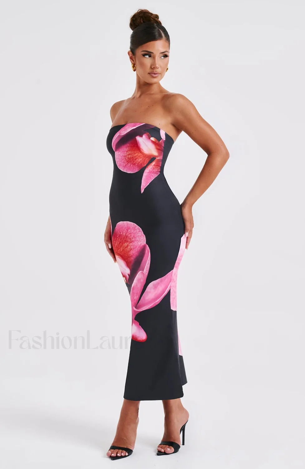 Allegra Midi Dress Trendy Black Floral Print Dress