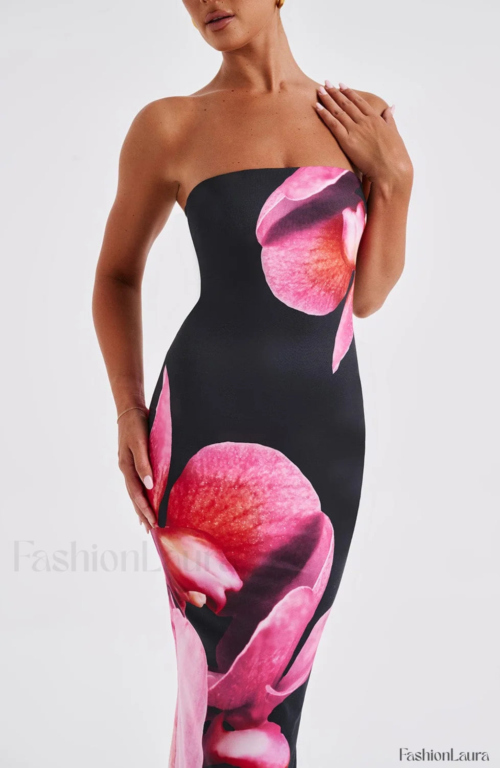 Allegra Midi Dress Trendy Black Floral Print Dress