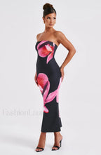 Allegra Midi Dress Trendy Black Floral Print Dress