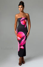 Allegra Midi Dress Trendy Black Floral Print Dress