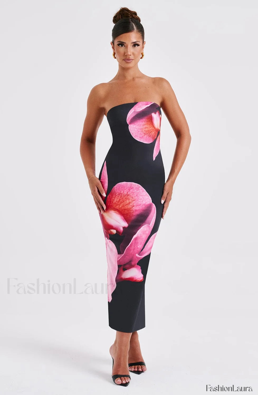 Allegra Midi Dress Trendy Black Floral Print Dress