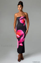 Allegra Midi Dress Trendy Black Floral Print Dress