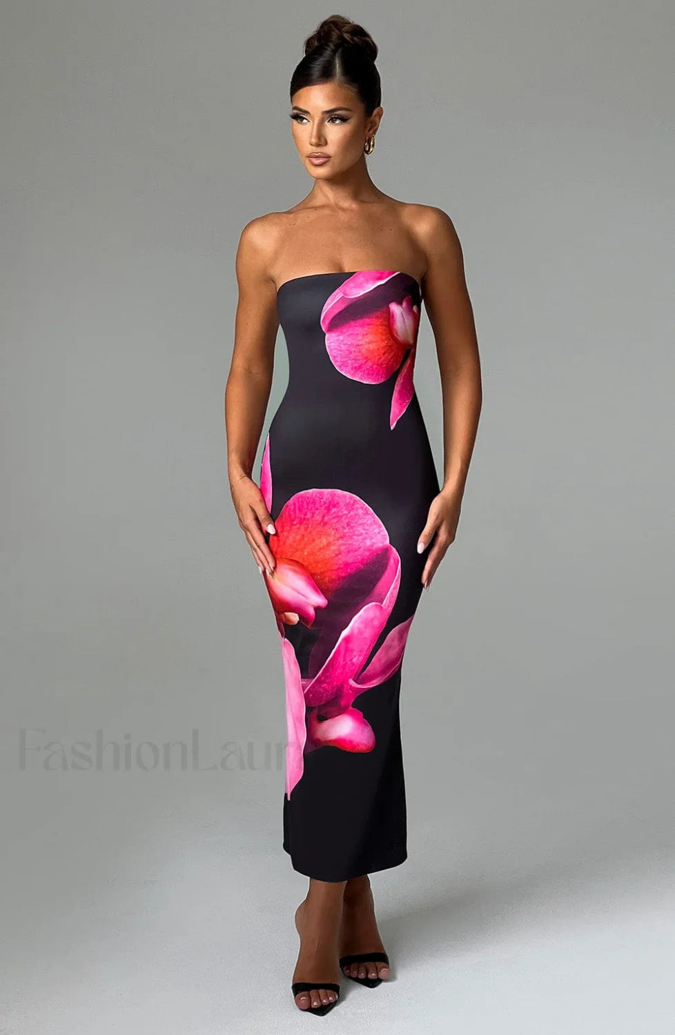 Allegra Midi Dress Trendy Black Floral Print Dress