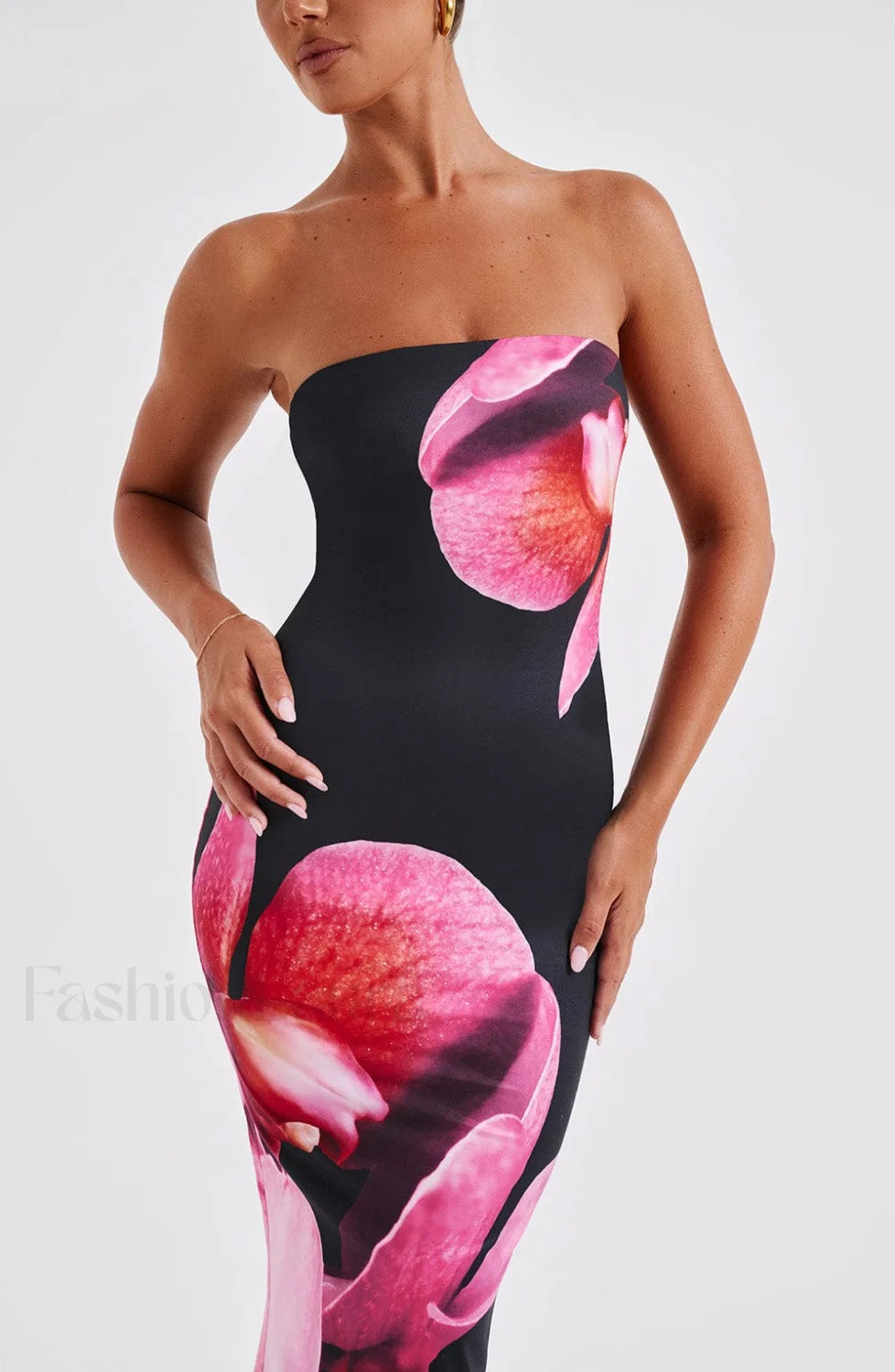 Allegra Midi Dress Trendy Black Floral Print Dress