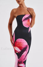 Allegra Midi Dress Trendy Black Floral Print Dress