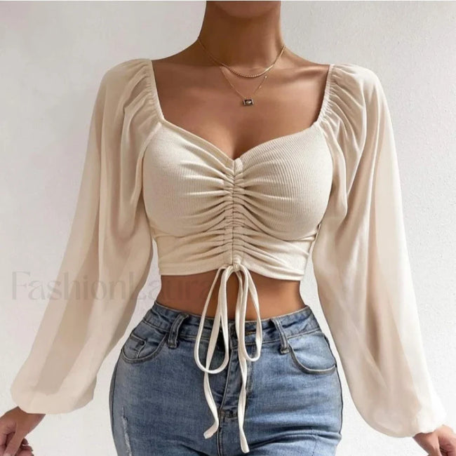 ALLUKASA Sexy Mesh Lantern Sleeve Crop Top Main image
