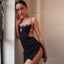 Alluring Eyelash Lace Trim Split Club Mini Dress Black S / Black Party Dresses L