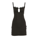 Alluring Eyelash Lace Trim Split Club Mini Dress Black L / Black Party Dresses L