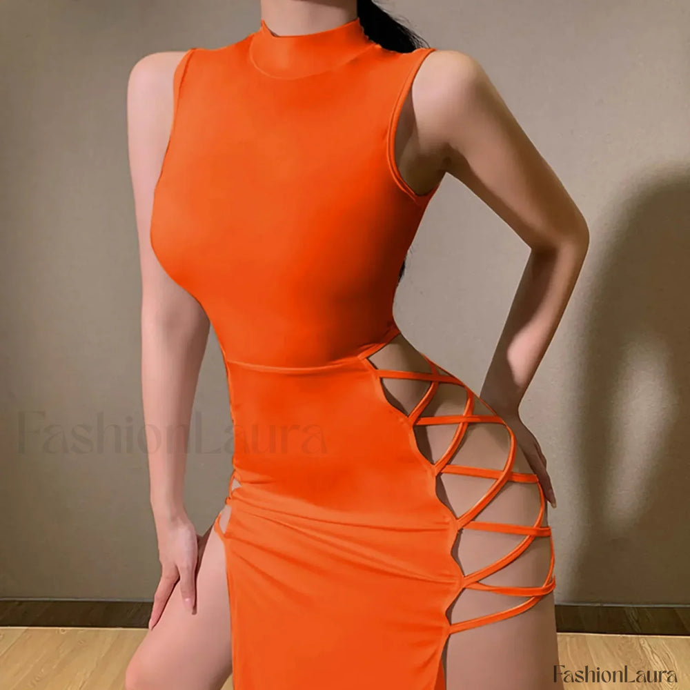 Alluring Seductive Stunning Chic Sophisticated Sleek Elegant Radiant Mesmerizing Exquisite Prom Dress Orange / S
