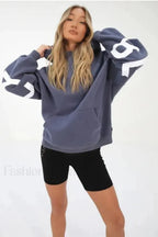 American Retro Letter Print Oversized Hoodie