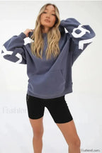 American Retro Letter Print Oversized Hoodie
