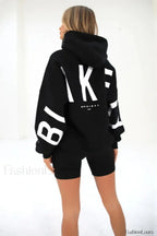 American Retro Letter Print Oversized Hoodie Black / S