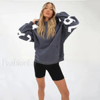 American Retro Letter Print Oversized Hoodie Dark Grey / S