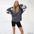 American Retro Letter Print Oversized Hoodie Dark Grey / S
