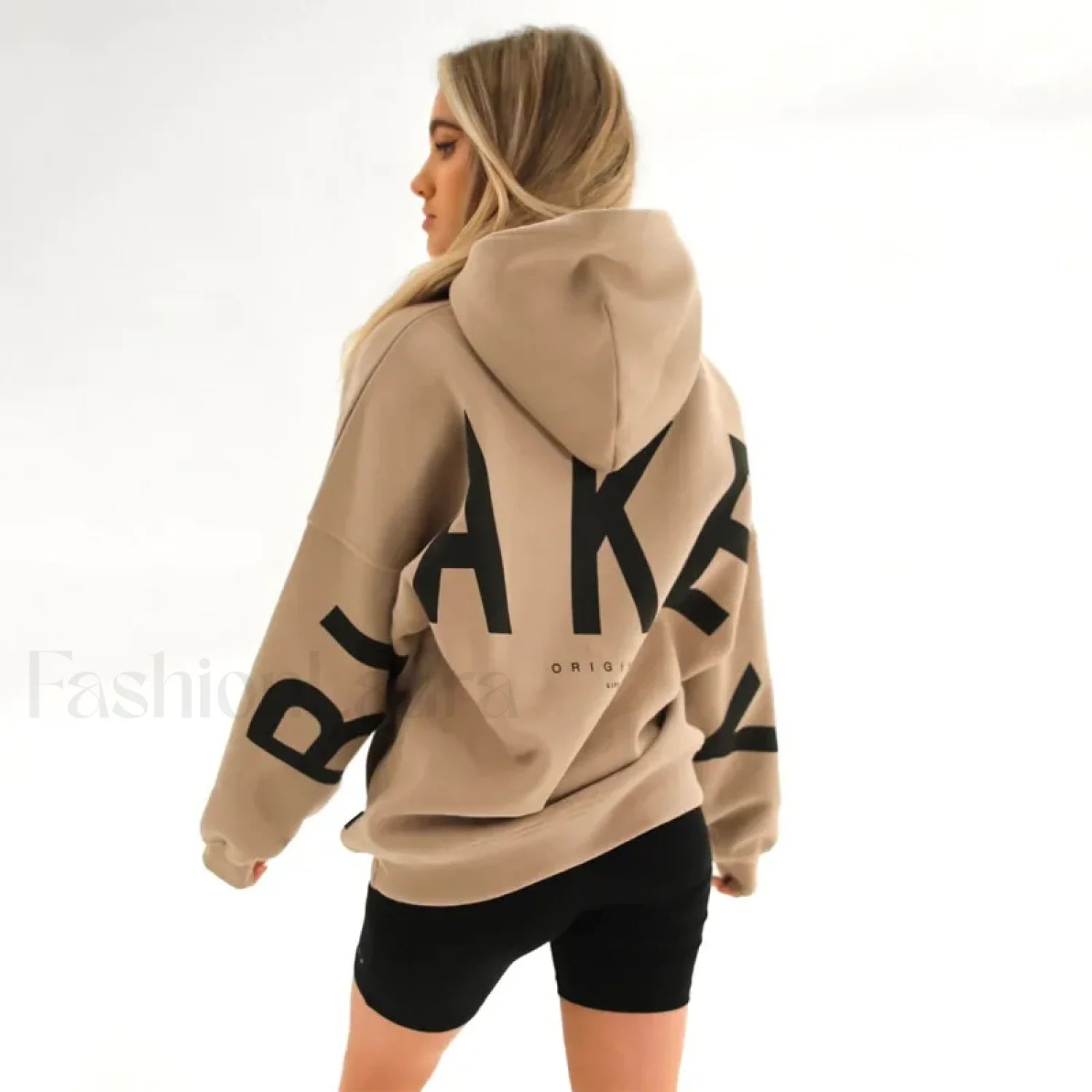 American Retro Letter Print Oversized Hoodie Khaki / S