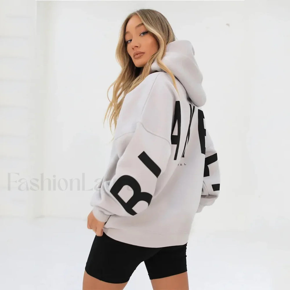American Retro Letter Print Oversized Hoodie White / S