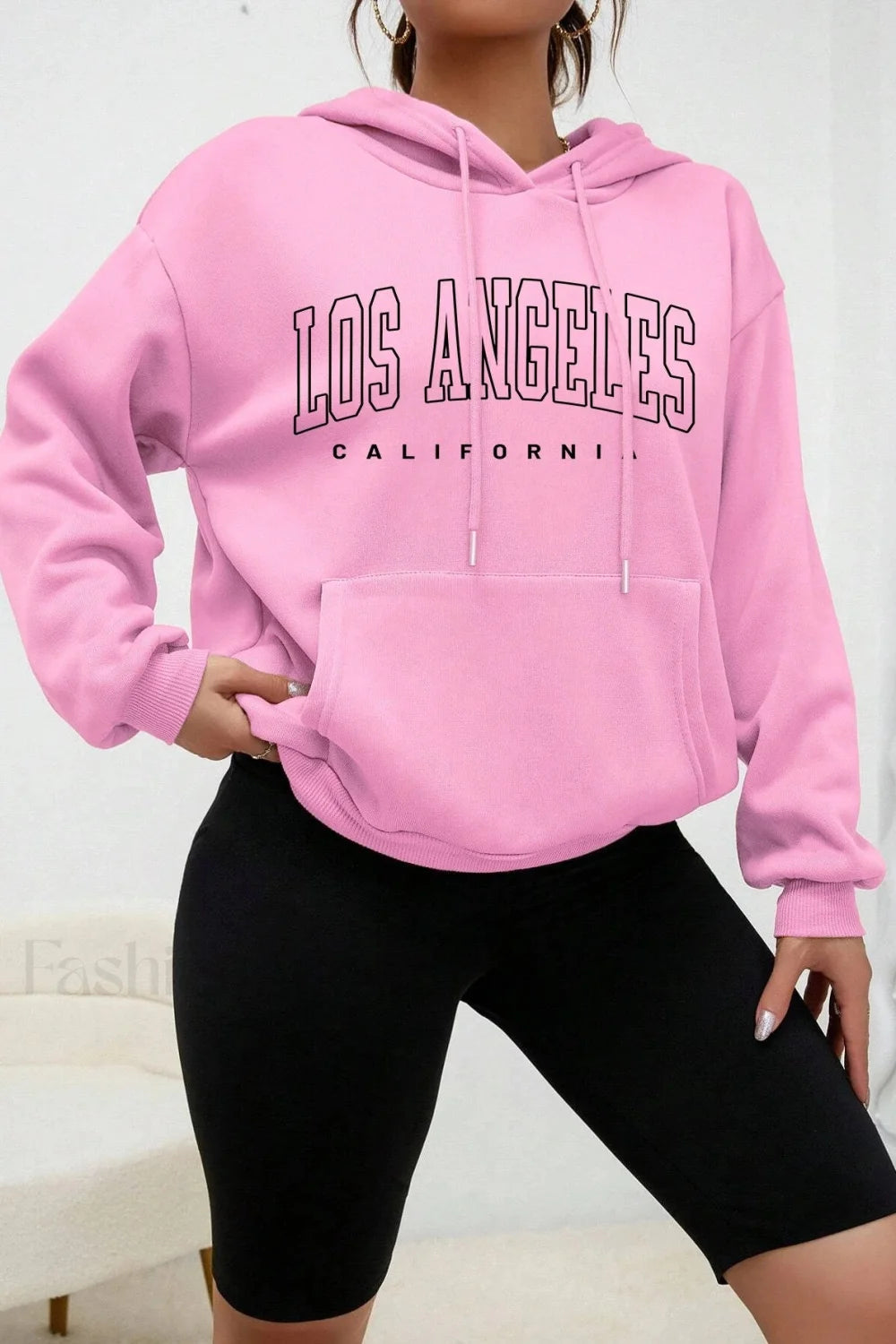 American Style Casual Fleece Hoodie Pink1 / M