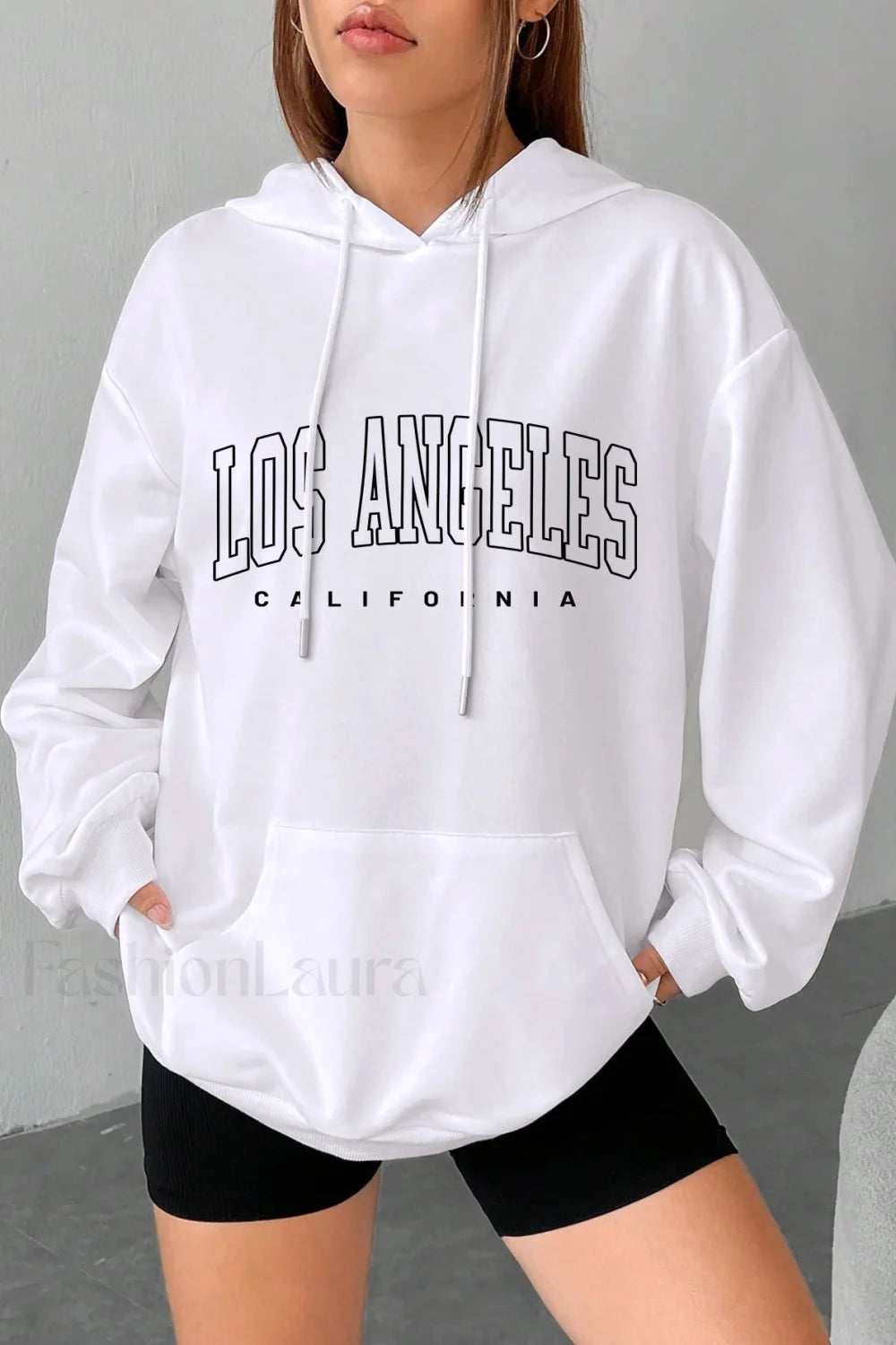 American Style Casual Fleece Hoodie White / M