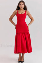 Amore Dropped Stylish Waist Midi Dress XS / Red