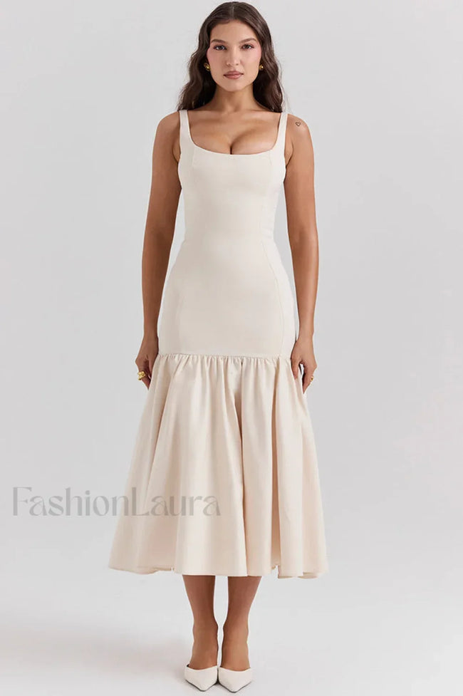 Amore Dropped Stylish Waist Midi Dress XS / White Main image