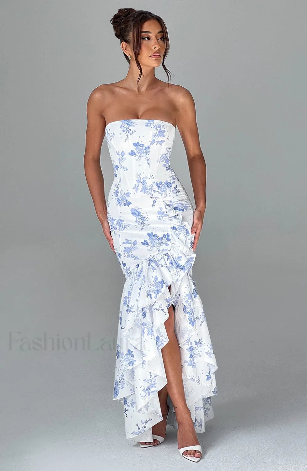 Angelina Maxi Dress Trendy Blue Floral Print Dress