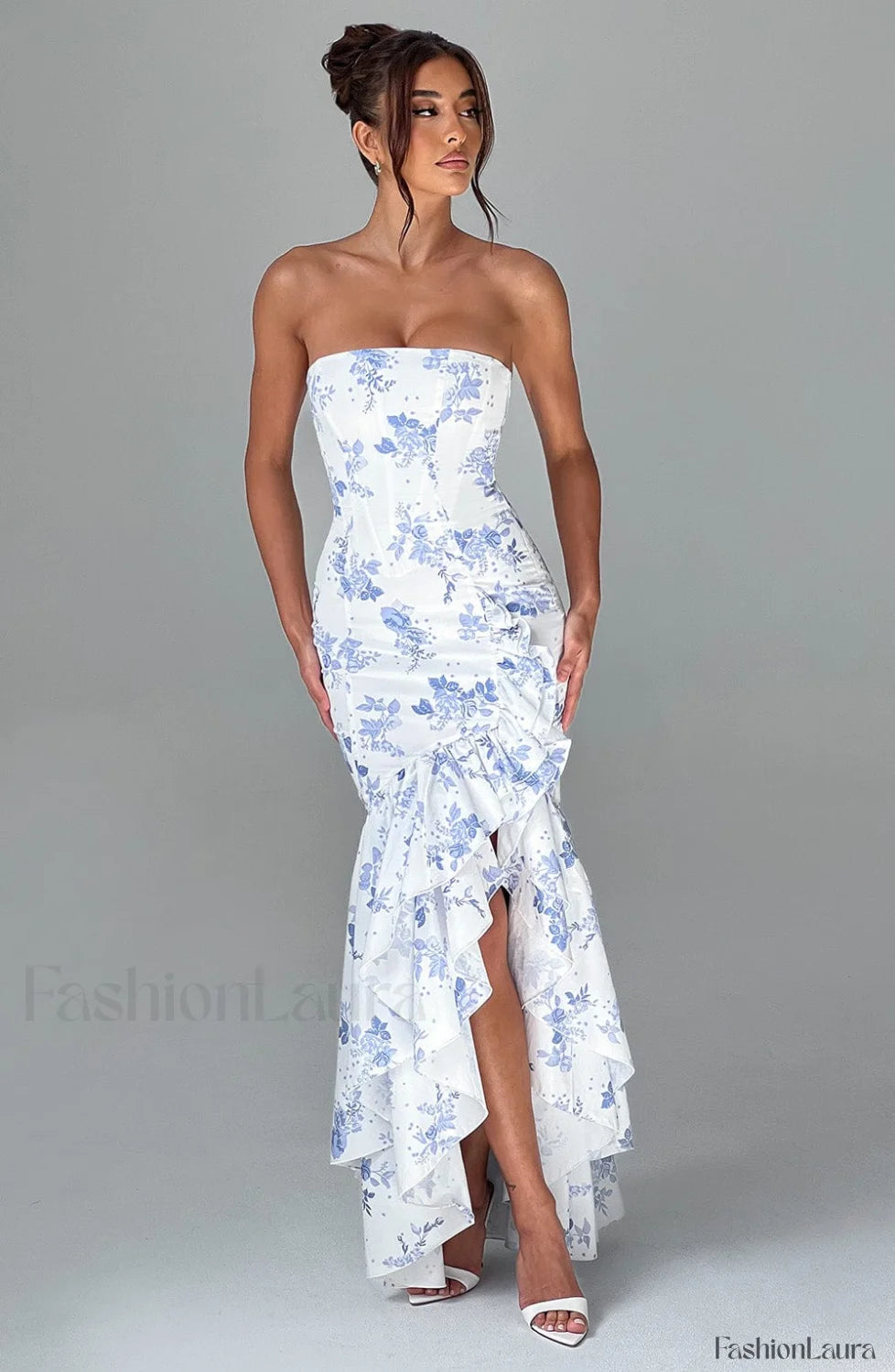 Angelina Maxi Dress Trendy Blue Floral Print Dress