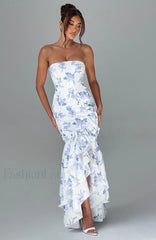 Angelina Maxi Dress Trendy Blue Floral Print Dress