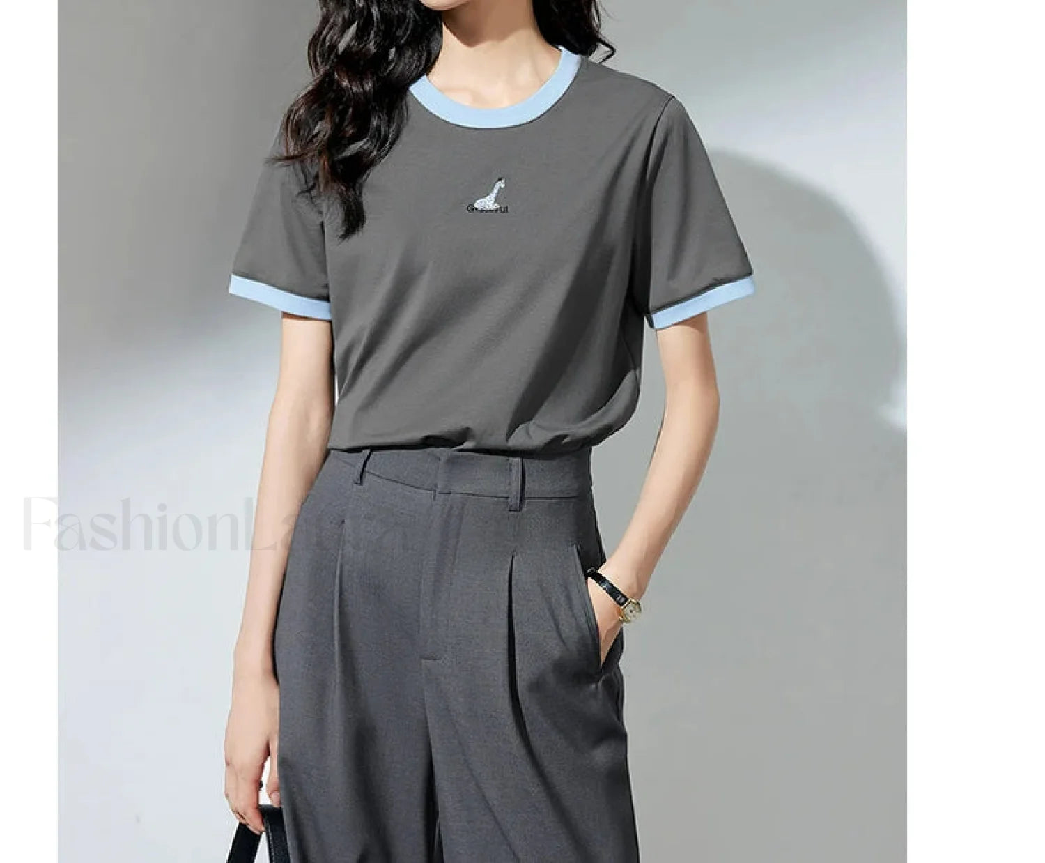 Animal Embroidery Contrast Cotton T-Shirt Secondary image