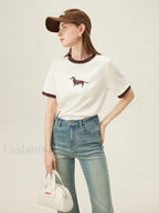 Animal Print Loose Cotton Round T Shirt