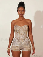 Animal Print Strapless Shorts Two Piece Set