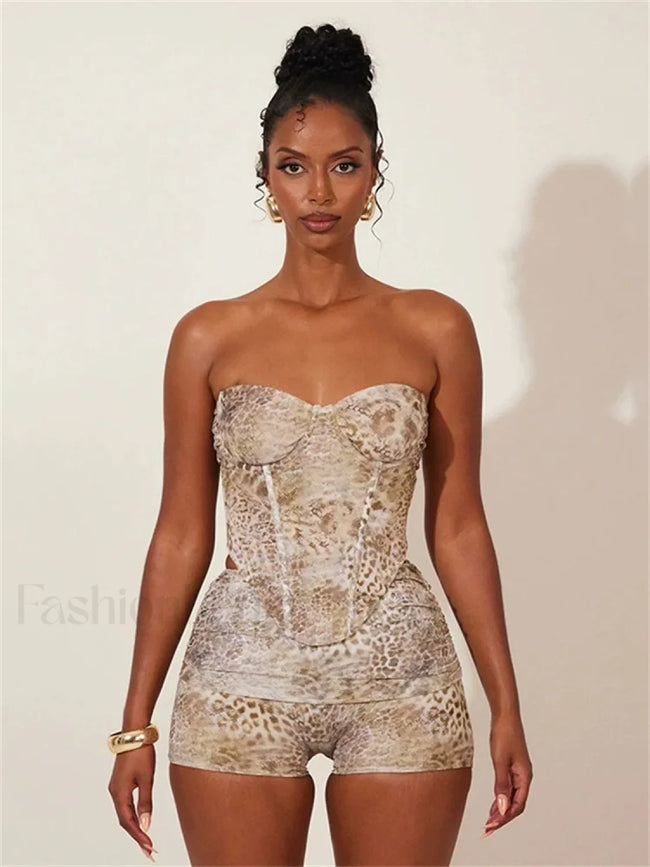 Animal Print Strapless Shorts Two Piece Set Main image