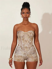 Animal Print Strapless Shorts Two Piece Set