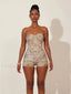 Animal Print Strapless Shorts Two Piece Set Khaki / S