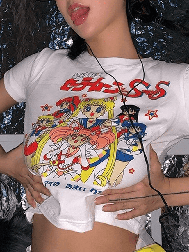 Anime Graphic Crop Top White / S Tops&Tees Main image