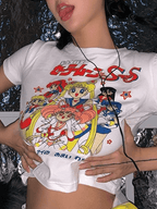 Anime Graphic Crop Top White / S Tops&Tees