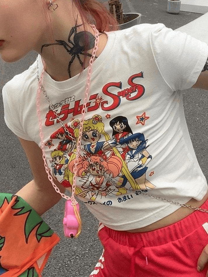 Anime Graphic Crop Top Tops&Tees