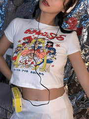 Anime Graphic Crop Top Tops&Tees