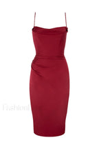 Anja Wine Satin Charming Corset Midi Dress