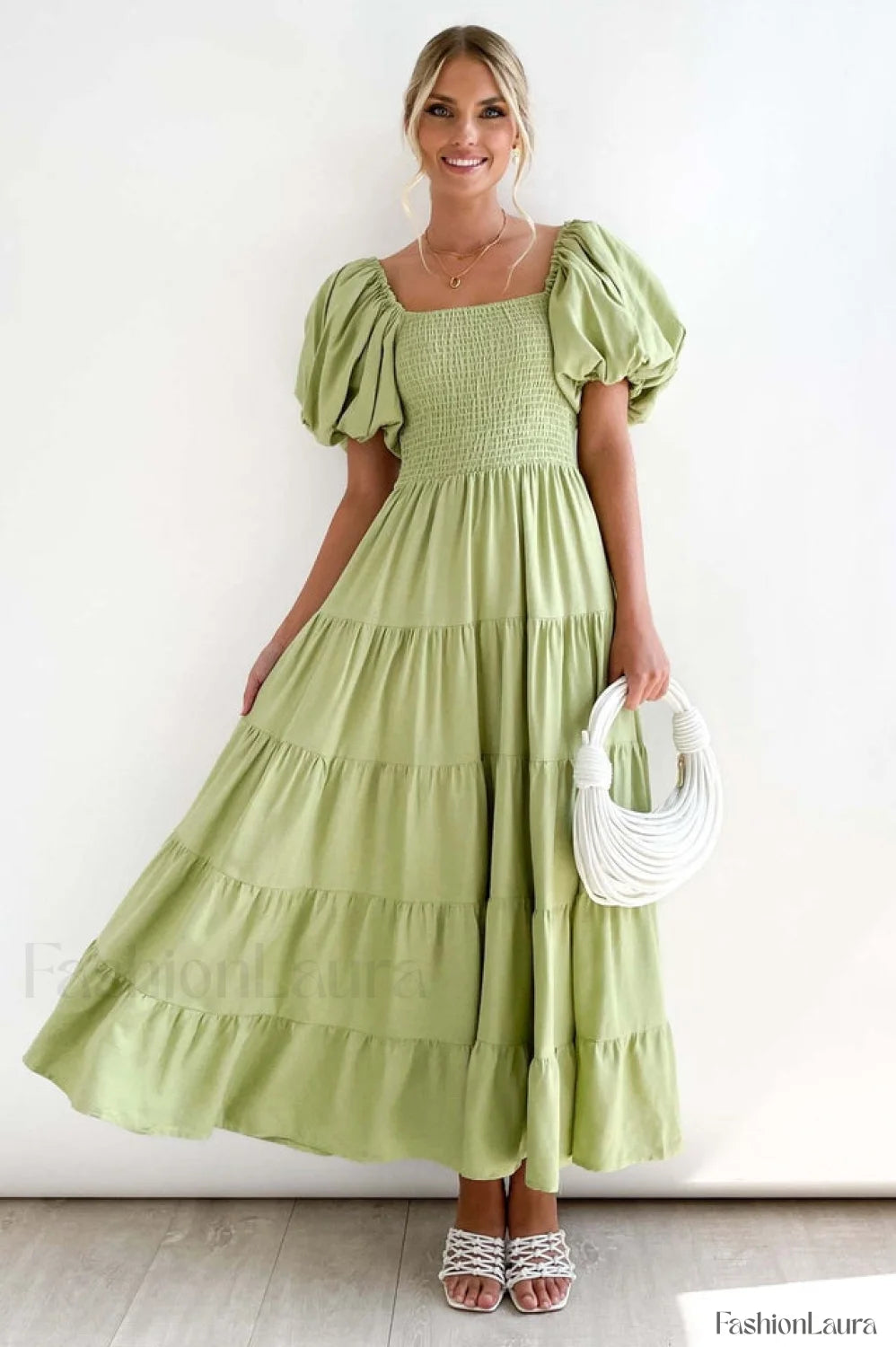 Anne Elegant Tiered Dress S / Olive