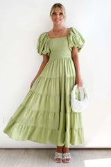 Anne Elegant Tiered Dress S / Olive