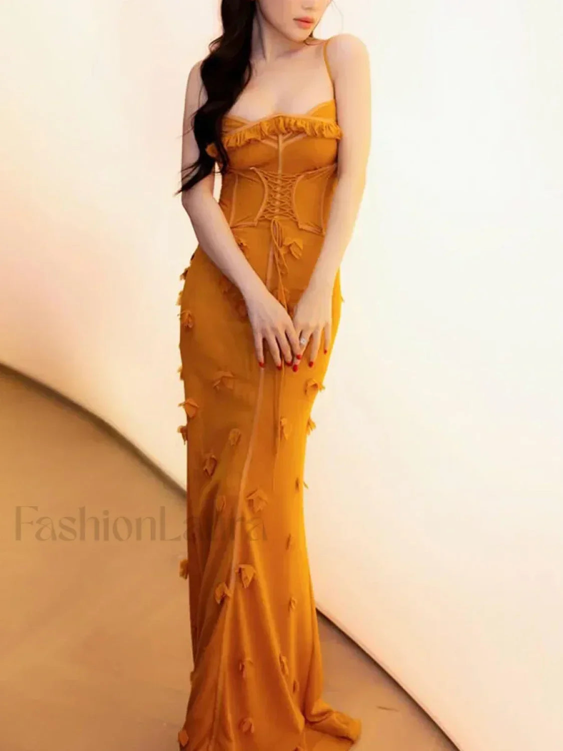 Applique Slim Slash Maxi Dress YELLOW / S Main image