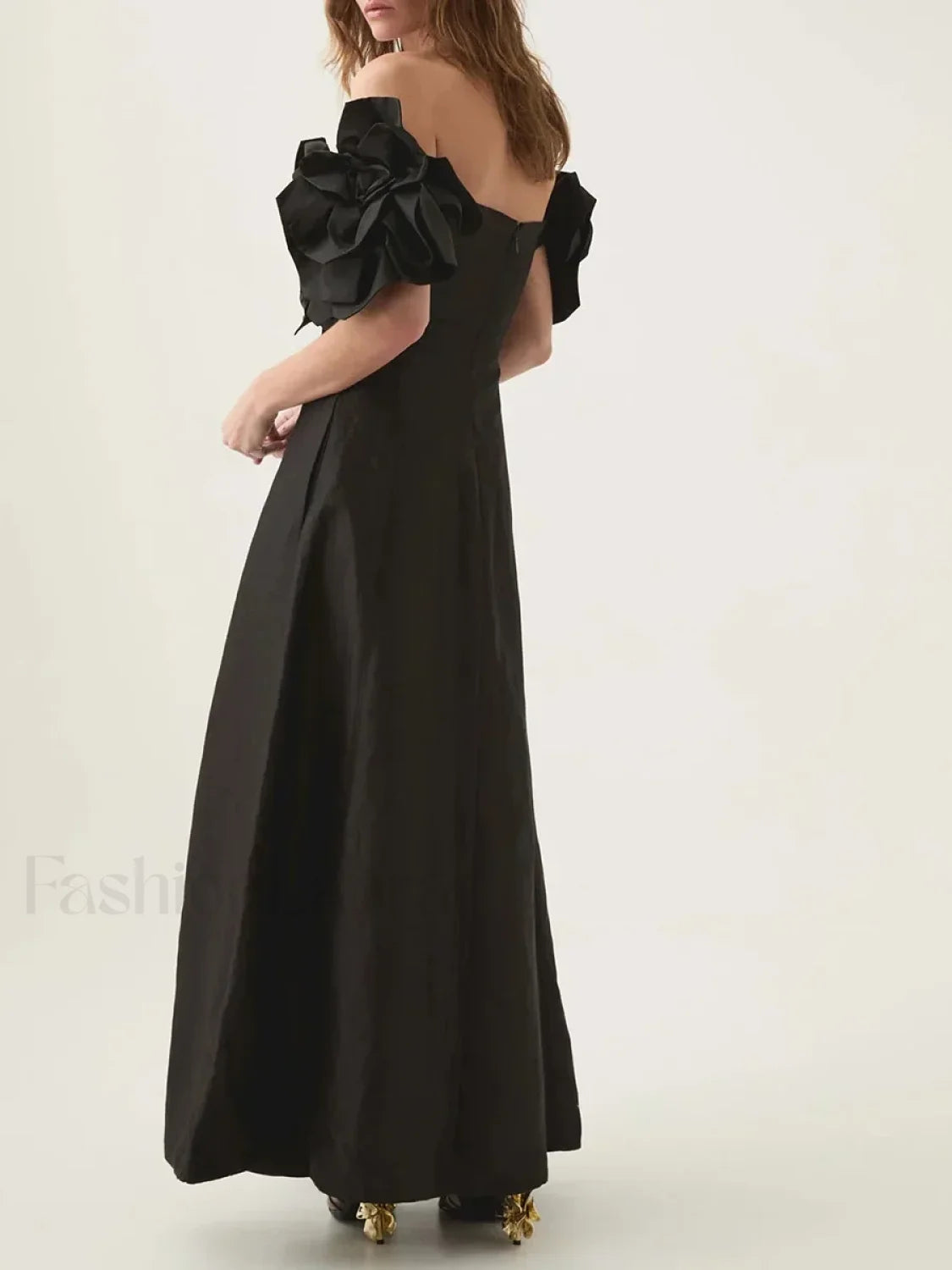 Applique Solid Slash Maxi Dress Secondary image