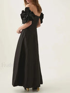 Applique Solid Slash Maxi Dress