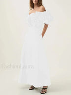 Applique Solid Slash Maxi Dress