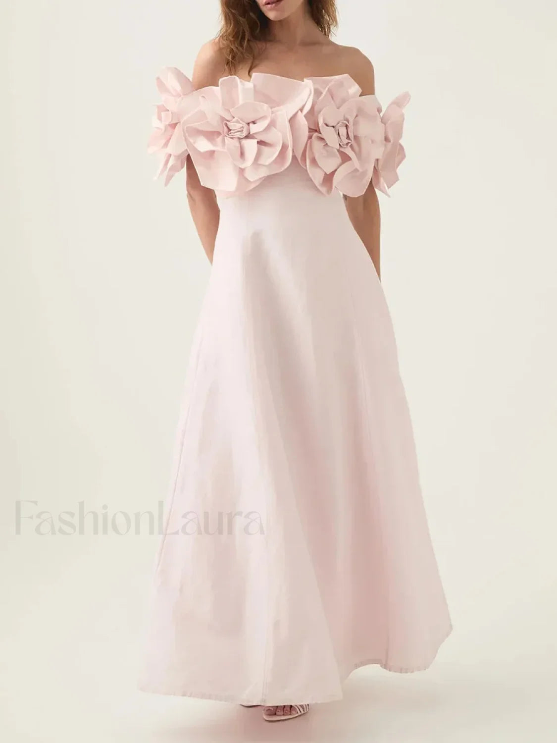 Applique Solid Slash Maxi Dress PINK / S Main image