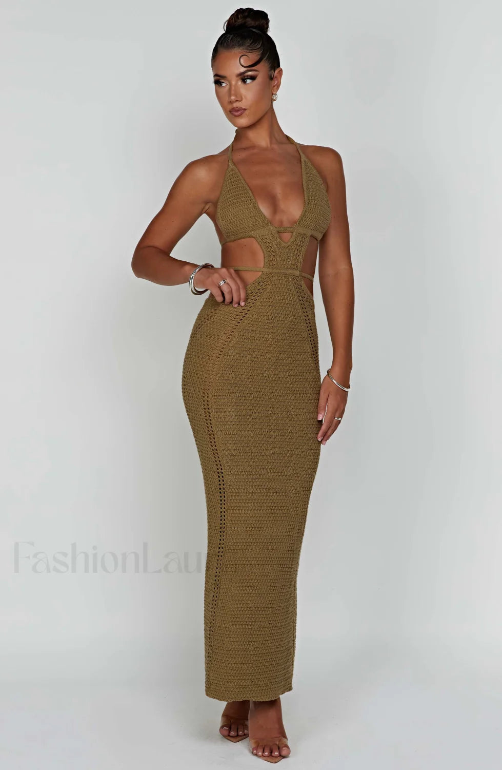 Arabella Maxi Graceful Dress Khaki Dress