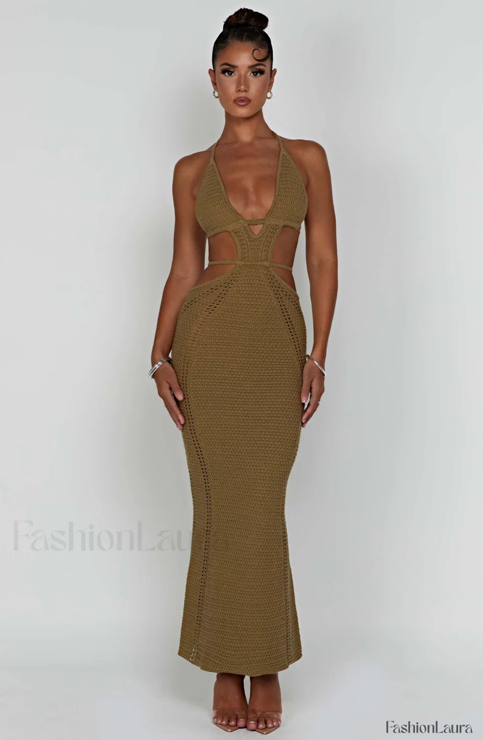 Arabella Maxi Graceful Dress Khaki Dress