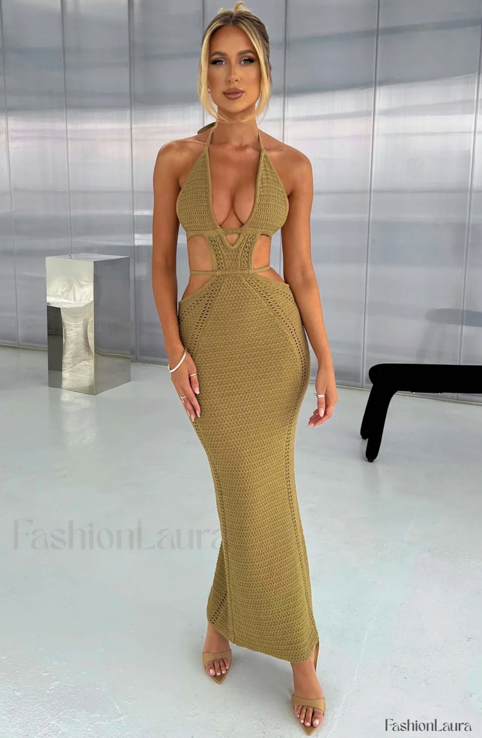 Arabella Maxi Graceful Dress Khaki Dress